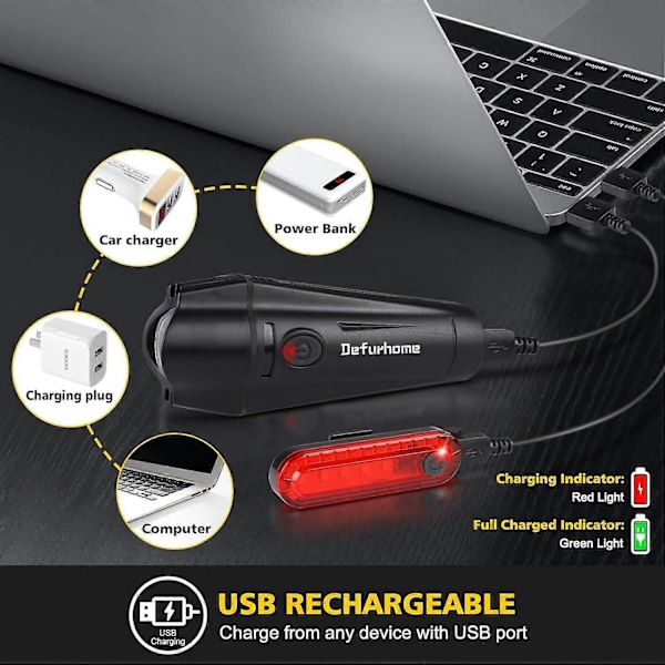 Cykellygte Sæt, Kraftig LED USB Genopladelig, 2000mah Lithium Batteri, Vandtæt Flere Lysindstillinger