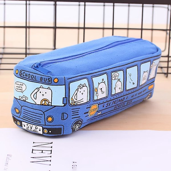 Skoleudstyrskasse Bus Lille Dyr Skoleudstyrskasse Tegneserie Animation Skoleudstyrskasse (Blå)