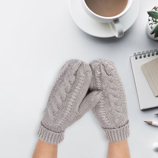 Bløde strikkede handsker til kvinder: Varme vintermusthaves. Ensfarvede, tykke vanter til hverdagsbrug Lysegrå Light Gray One Size