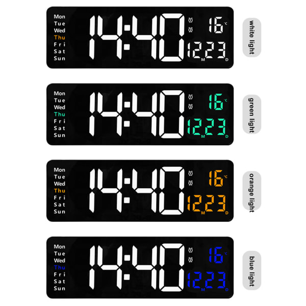 Stor skärm Funktion Display Klocka Vardagsrum Vägghängande klocka LED Display Fjärrkontrollklocka