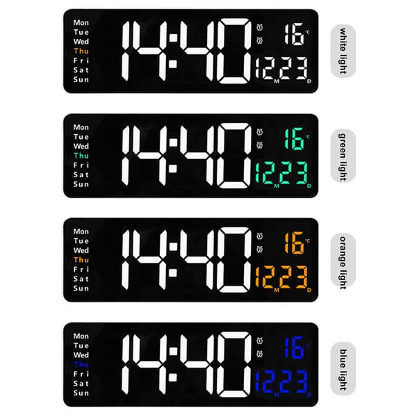 Stor Skärm Funktionsdisplay Klocka Vardagsrum Väggklocka LED-Display Fjärrkontroll Klocka