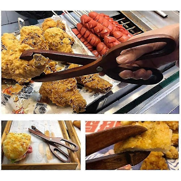 Trätång för Mat, Salladstång, Kreativ Sax Mat Tång Trä Köksredskap Idealisk För Grillning Bröd Sallad Dessert Bakverk (25x18.5cm)(brun)(1st)