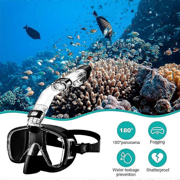 Snorkelmaske Foldbar Dykmaske Sæt med Tør og Kameramontering, Anti-dug Professionel Snorkling G