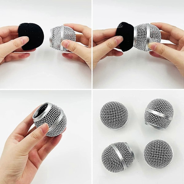 4 stk. Metal Mikrofon Mesh Hoveder, Kompatible med SM58 (Sølv)