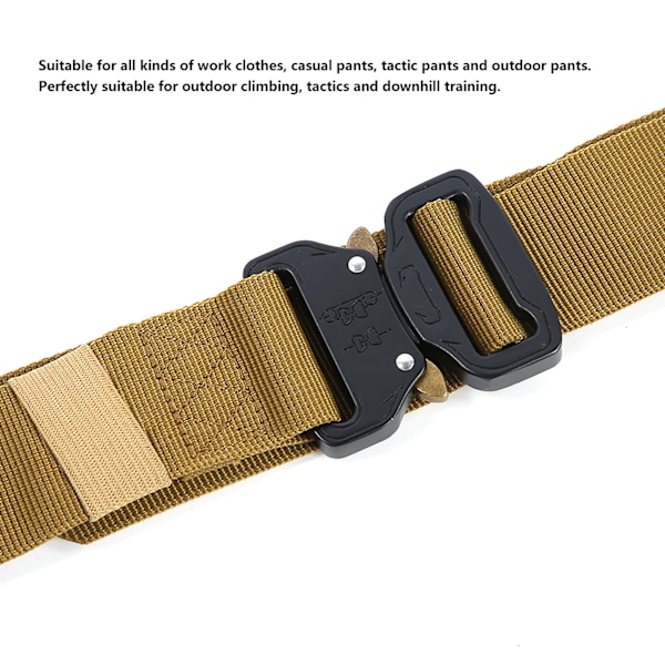 Utomhus multifunktionell militär träningsbälte i nylon med spänne för män, midjeband 3,8 x 125 cm (khaki)