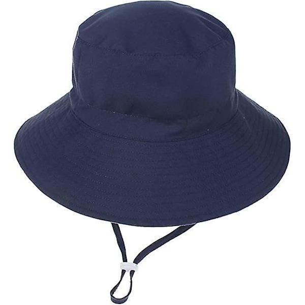 Sun Hat for Baby Kids - Navy, Wide Brim Bucket Beach Hat for Girls and Boys (52-54 cm)