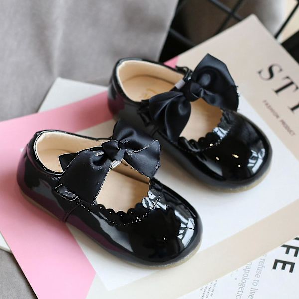 Fashion Bow Hollow Out Non-slip Læder Prinsesse Sko til Småbørn Piger 18-24 Måneder Sort
