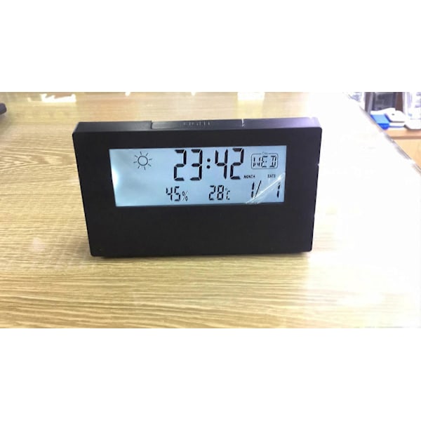 Svart Digital Väckarklocka, Digital Reseväckarklocka, Datum, Kalender, 12/24 Timmar Temperatur Batteridriven Väckarklocka, Snooze-funktion, Digital C