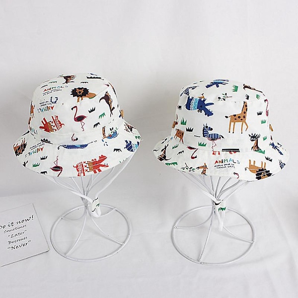 Barnehage Anti-UV Solhatt - Dyreprint, Bomull, Foldbar - Sommer Vår Strand Fiske Reise - 52cm
