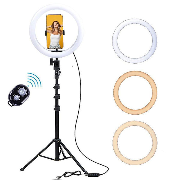 Justerbar 12\" Ring Light med stort stativ - Perfekt för TikTok, YouTube, Live Streaming, Makeup - 210cm höjd - Inkluderar Bluetooth-fjärrkontroll