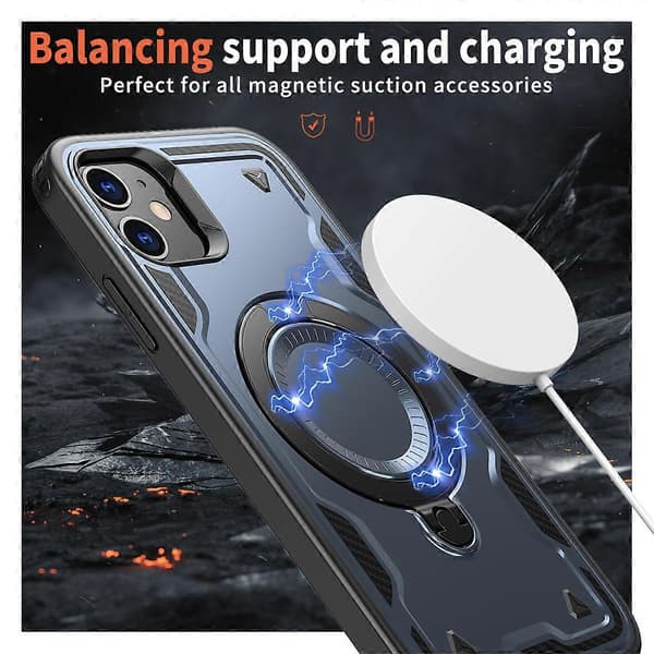 Deksler til iPhone 11/ XR Kompatibel med MagSafe Militær Beskyttelse PC+TPU Stativ Telefondeksel Blue