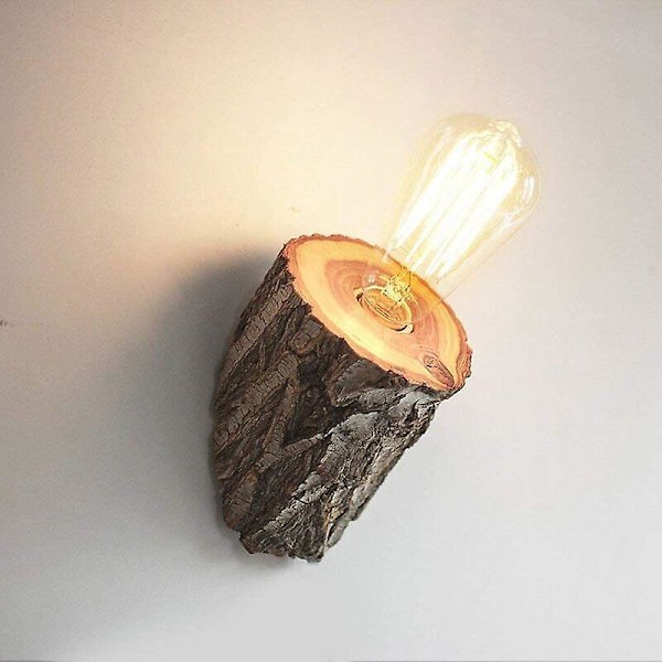 Vintage Pastorale Landlig Kreativ Bjerg Elm Træ Retro Industrielt Massivt Træ Væglampe LED Sengelampe Soveværelseslys Børneværelse Korridor Aisl
