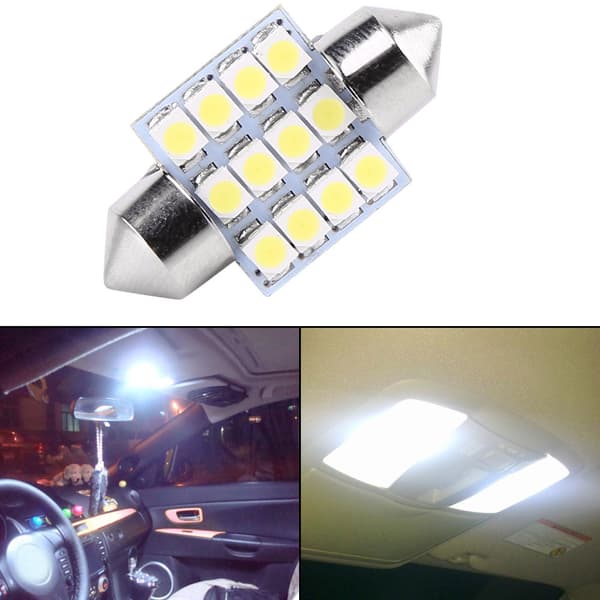 2 stk hvite 12V 12SMD 31mm LED-pærer Bilinteriørlys Dør Leselampe Taklys