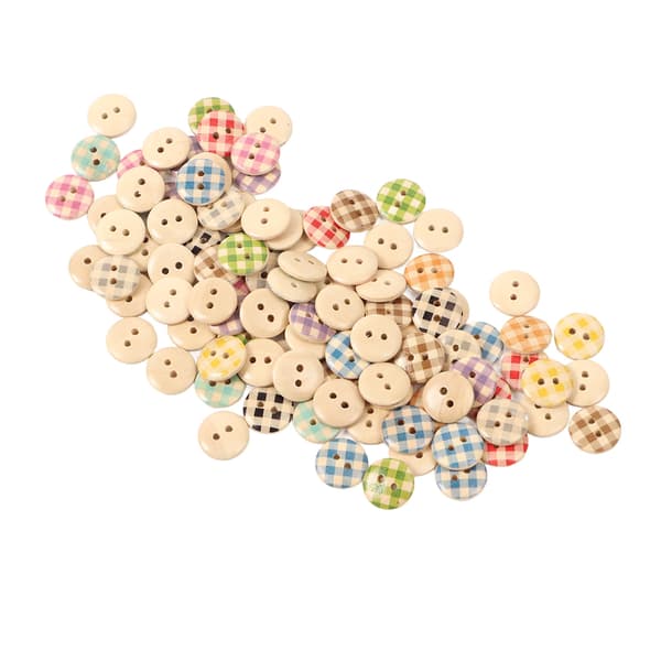 500 STK Træknap Multifunktionel Moderigtig Primærfarve Base 2 Huller Dekorativ Syknap til DIY Håndværksartikler Klassisk Plaid 15mm / 0.59in
