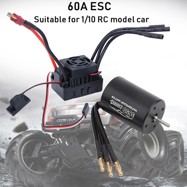 Surpass Hobby 3650 Borstlös Motor 60A ESC Svart Vattentät Set Passar för 1/10 RC Bil(2300KV )