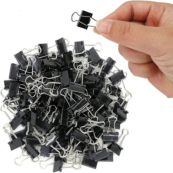 Mini Svarta Pappersklämmor - 120-pack - Små 15 mm (5/8 tum) Pappersklämmor för Hem, Skola och Kontor