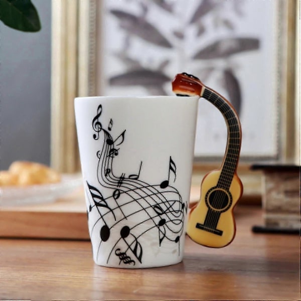 Kreativ Nyhet Gitarrhandtag Keramisk Mugg Fri Spektrum Kaffe Mjölk Te Kopp Personlig Mugg Unik feng