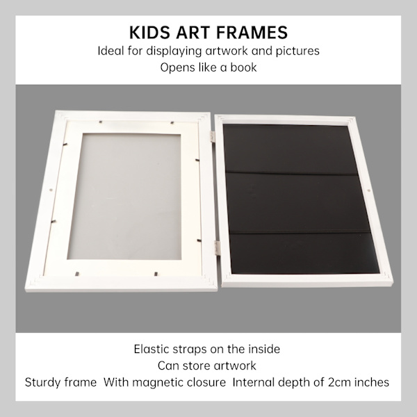 ArtfulFrames A4 edestä avautuva näyttökehys - vaihdettava, iskunkestävä - täydellinen lasten piirustukseen ja koulutehtäviin White