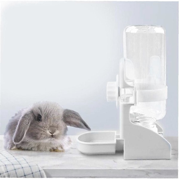 Drikkedispenser for smådyr, automatisk med hvit flaske, lite dyrefôr