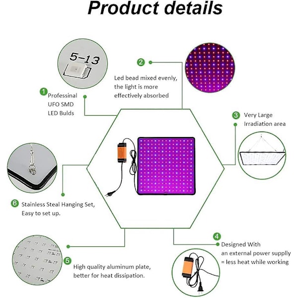 1000W LED-lys for hagearbeid, blomstring og dyrking, innendørs plantelamper, hydroponiske plantelamper med kroker, spirings- og plantelamper (rød+blå)