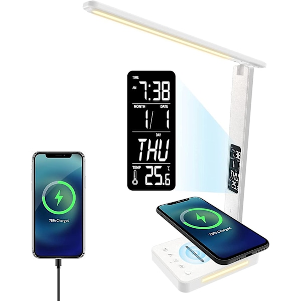 Himmennettävä LED-pöytälamppu langattomalla latauksella ja USB-latausportilla