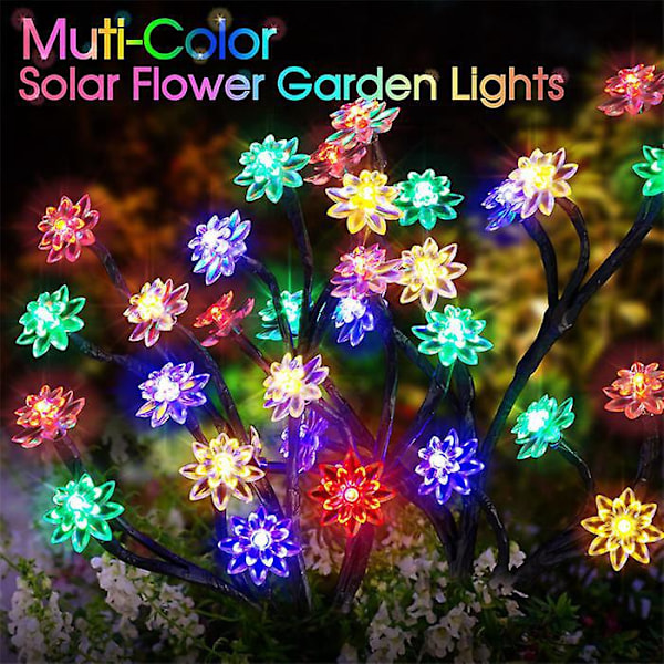 Solrosblommiga Ljus - Vattentäta Solcellsdrivna Utomhusljus för Trädgård, Patio och Stigen (2-pack, Flerfärgade)