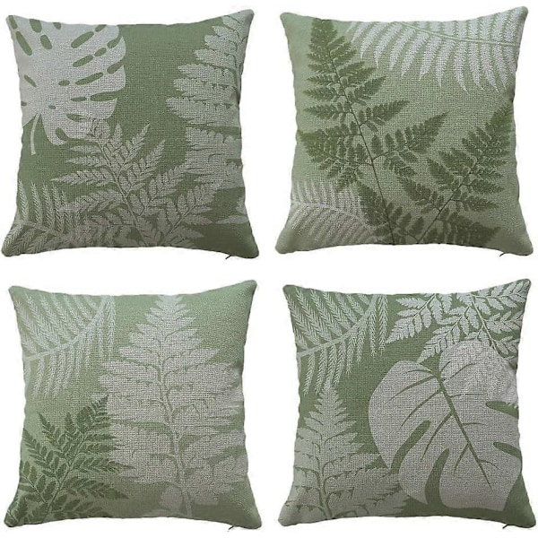 Putevar Home Hage Utendørs Innendørs Sett med 4 stk Salviegrønne Blader Pynteputetrekk Stue Stol Sofa 18x18 tommer Putetrekk 45x45cm