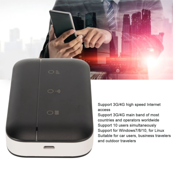 Mobil WiFi Hotspot med SIM-kortplats Stöd 3G 4G 10 användare 3000mAh batteri Bärbar WIFI för mobiltelefon Laptop Svart
