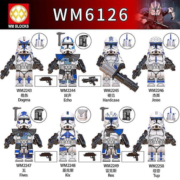 8 st Legion Clone Trooper Army Set Mini Captain Rex Jesse Och Echo Star Captain Rex 501st Clone Trooper Wars Figurer Klossar