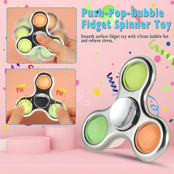 Pop Fidget Spinner, Enkel Sensorisk Fidget Spinner Leksak Tryck Pop Bubbla Spinner Leksak för Stressreducering och Ångestlindring Handleksak för Barn - Silver