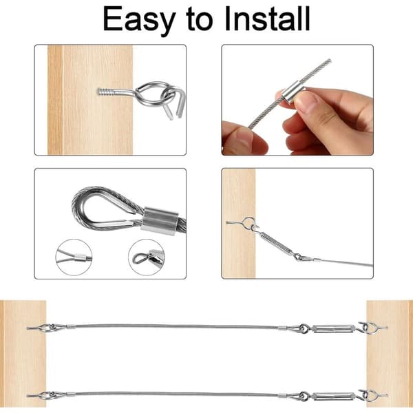 Houhence – 30m rustfri stålkabel – 3mm PVC-belagt med strammere og tilbehør – Til tørresnore og lette armaturer