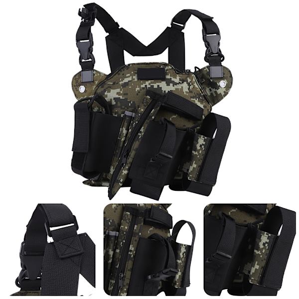 Radio sele sele frontpakke pose hylster walkie talkie vest rig bærepose udendørs grå camouflage