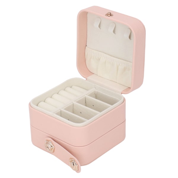Smykkeæske Pink Bærbar Multi Layer PU Læder Smykke Rejsetaske til Hjem Ring Øreringe Halskæde