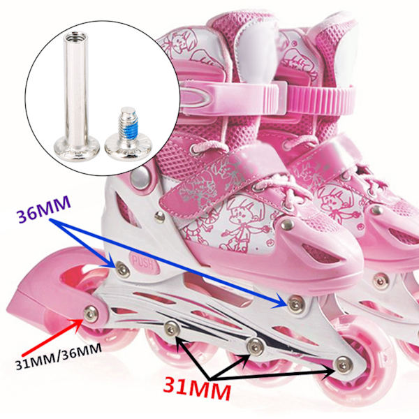 10 stk. Inline Skate Udskiftning Skøjte Skruer Fittings Skøjter Hjulaksler Hardware 36mm 36mm