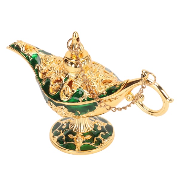 Magic Genie lampe Udsøgt farveægte iøjnefaldende legering præget mønster Genie lampe til soveværelse kontor guld+grøn 4,7 tommer