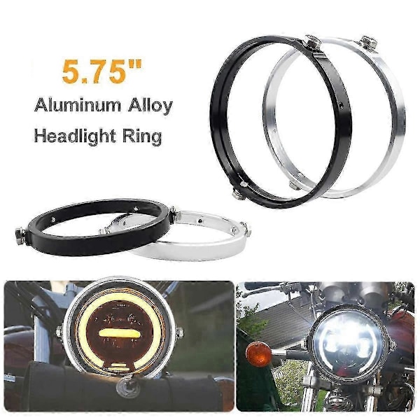 Universal Sort 5.75 Tommer Aluminium Rund Forlygtehus Forlygte Ring Monteringsbeslag Motorcykler