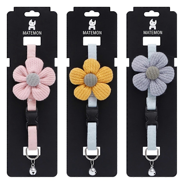 Justerbart 3D Katt Halsband Med Blommor Och Bjällror, Söta Husdjurstillbehör I Rosa/Grå/Gul Zekai grå