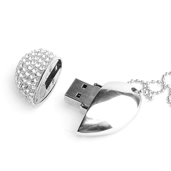 Hjerteformet diamant USB-minnepinne (sølv 32 GB), Advanced Heart Diamond høyhastighets USB 3.0 Flash-datalagringspinne
