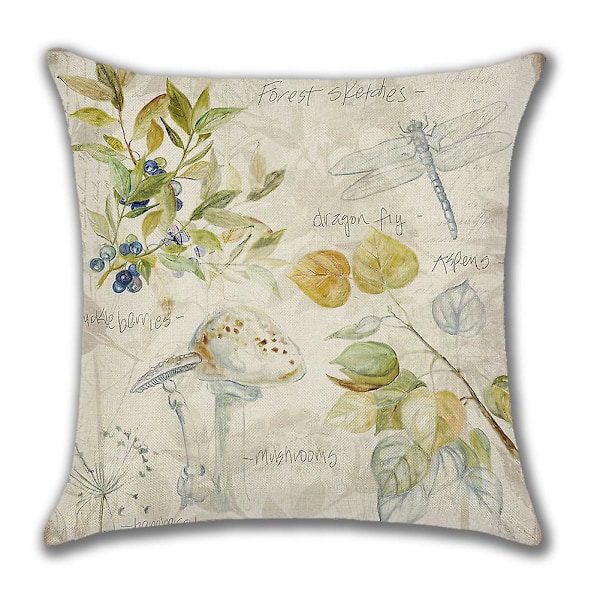 4 Pellavatyynynpäällisen setti 45x45 cm Kevät Vintage Akvarelli Linnut Kukat Vihreät Kasvit