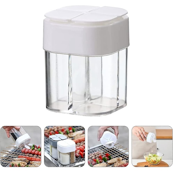 Krydderi-Dispenser Sæsonboks 4 Rum Salt Peber Sukker Opbevaring Køkken BBQ Grå