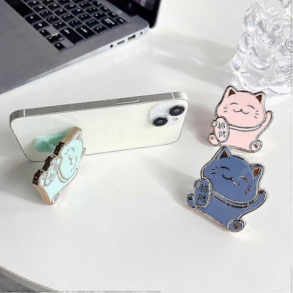 Mobiltelefon Shell Stand Lykkekat Form Foldbar Universal Candy Farve Mobiltelefon Holder Dekorativ Sort