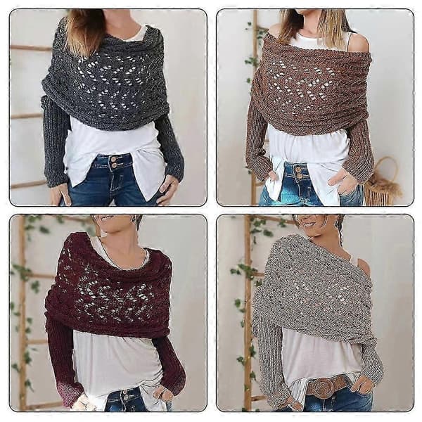Crochet Pattern Sleeve Wrap Scarf Stylish Personalized Crocheted Sweater Scarf for Indoor Outdoor Middle Camel