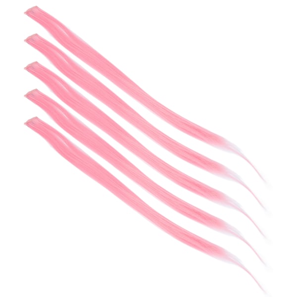 5 stk klips i hårstykke farget rett hårforlengelse klips hårstykke klips for fest Cosplay Lys rosa