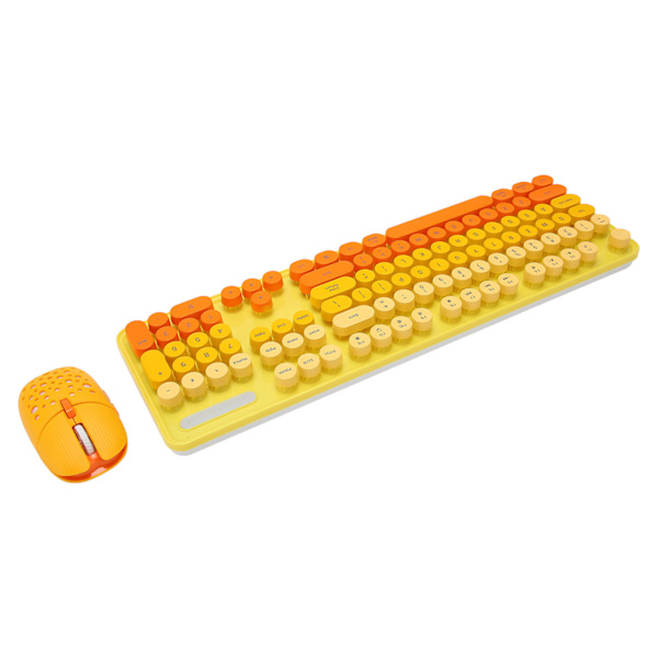Trådlöst tangentbord och mus Combo 2.4G trådlöst läge Enkelt att använda Retro Punk-tangentbord med 3 DPI justerbar spelmus blandad färg Gul