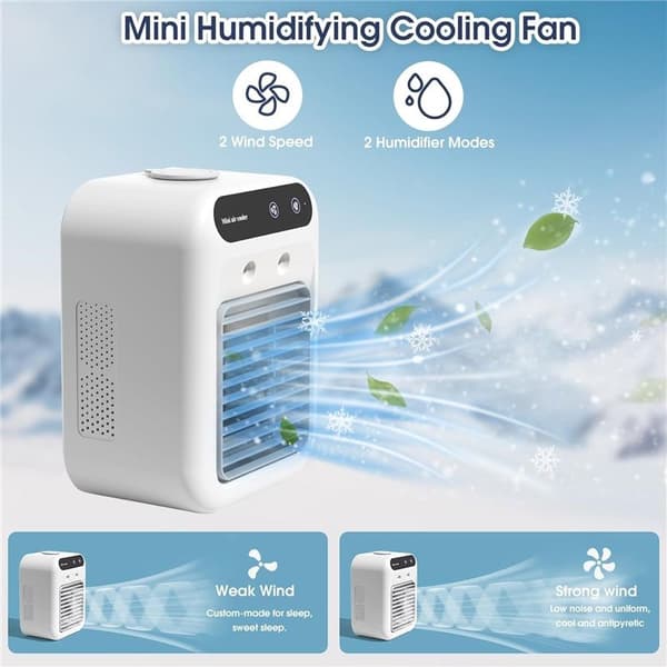 Mini bärbar vit luftkonditionering, dimfläkt, mobil skrivbordsfläkt, luftfuktare för hem, sovrum, kontor, inomhusbruk, tyst sommar