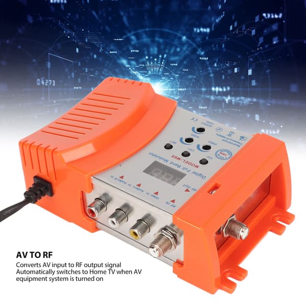 AV til RF Modulator Støtte VHF UHF PAL NTSC TV Link Modulator med Digitalt Display for Dekodere 90‑240V EU Plugg