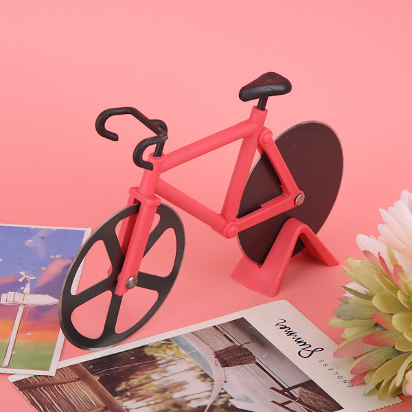 Innovativ pizzaskärare i form av cykel i rostfritt stål, kökstillbehör, röd