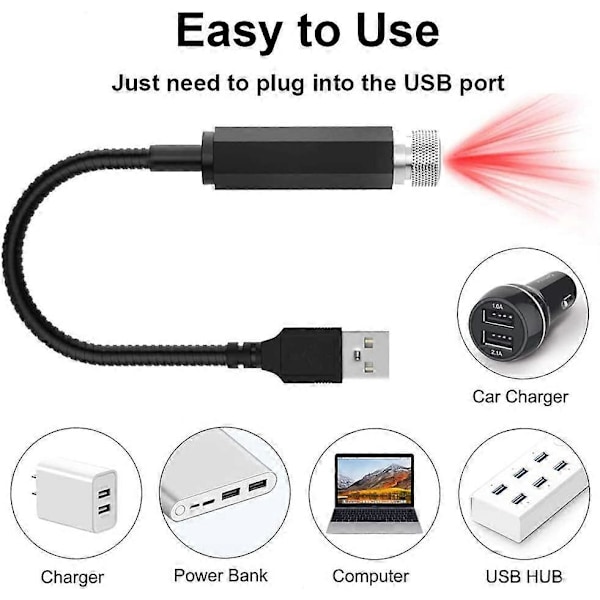 2 Pakke Bil Interiør Tak Stjerne USB Projektor LED Nattlys