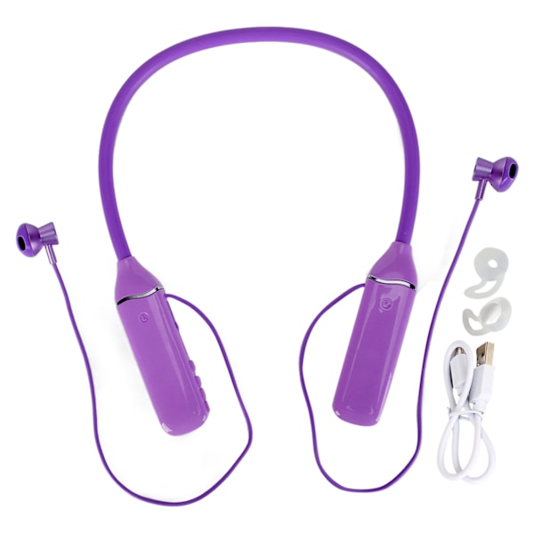 Bluetooth-hodetelefoner med nakkebånd LED Power Display Minnekortavspilling Magnetiske ørepropper Headset med RGB-bakgrunnsbelysning lilla
