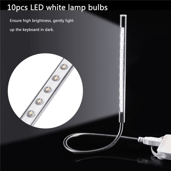 Bærbar stilfuld USB 10 stk. LED-lampe med høj lysstyrke Blubs Lys til PC/ Laptop Sølv